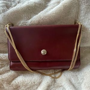 Celine Leather Burgundy Shoulder Bag with Chain.